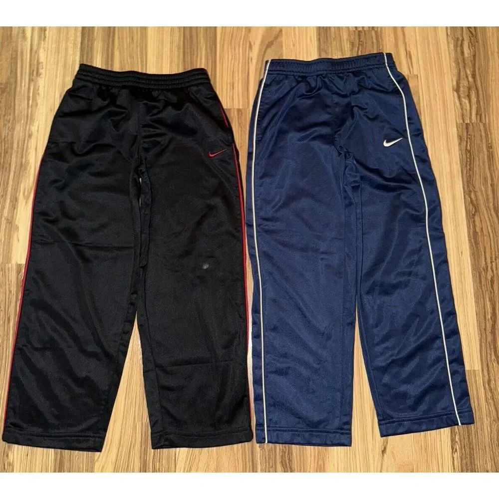Nike Boys‎ Sweatpants Sz 6 Y2K Wide Leg Dri-fit Navy Blue EUC Black Worn Knee